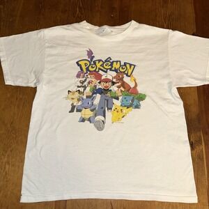 Vtg Pokemon Youth T-shirt L 14-16 Pikachu Ash Nintendo Y2K White‎